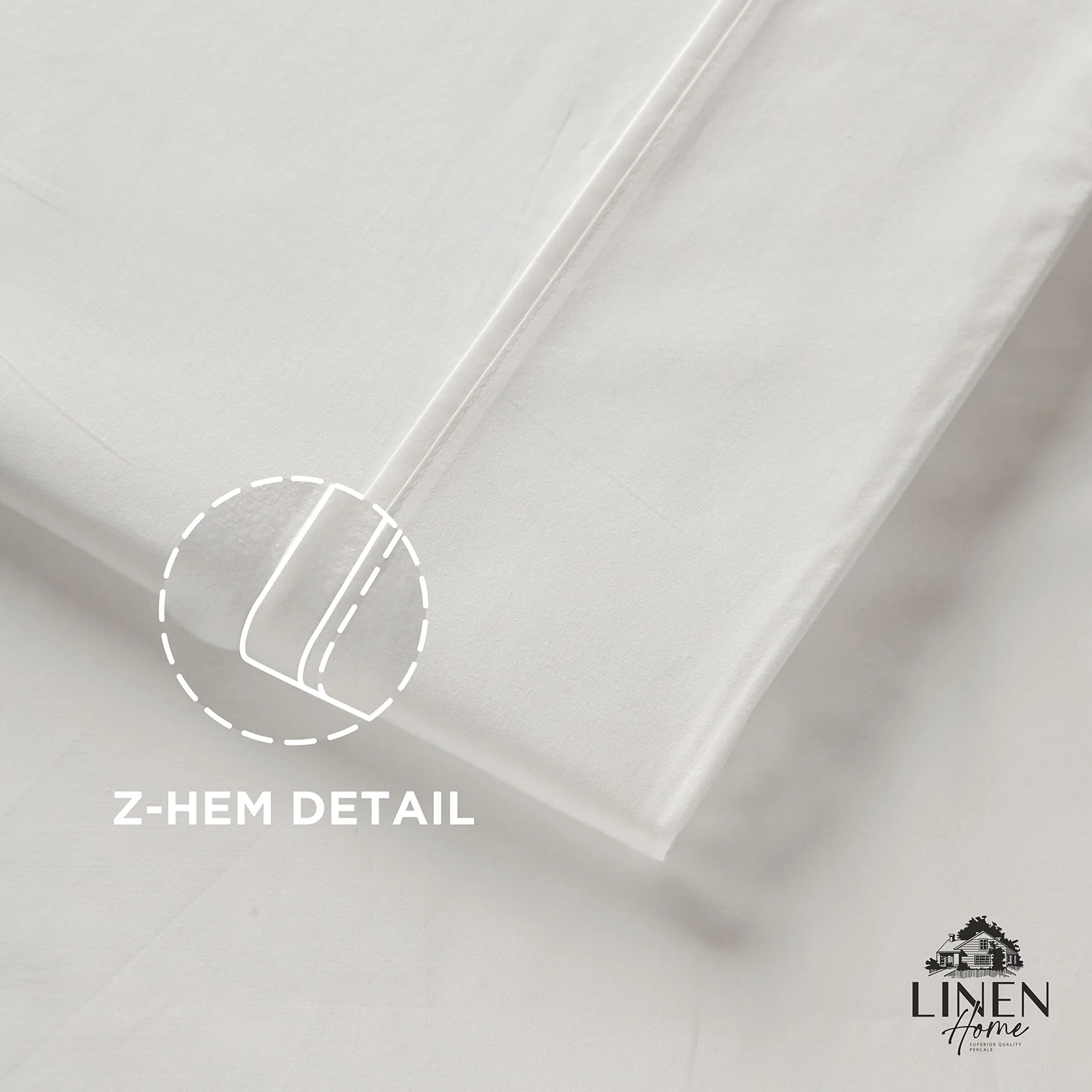 100% Cotton Percale Sheets Queen Size, White, Deep Pocket, 4 Pieces Sheet Set - 1 Flat, 1 Deep Pocket Fitted Sheet and 2 Pillowcases, Crisp Cool and Strong Bed Linen