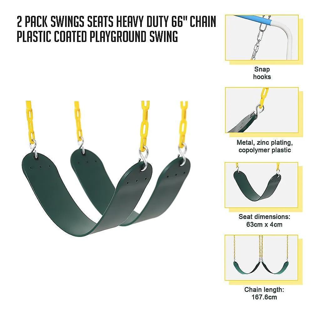 2 Pack Swings Seats Heavy Duty 66" Chain Plastic Coated Playground Swing