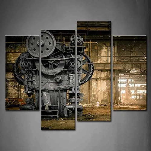 4 PANEL WALL ART METALLURGICAL FIRM WAITING FOR A DEMOLITION MACHINE OLD FACTORY PAINTING PICTURES PRINT ON CANVAS ARCHITECTURE THE PICTURE FOR HOME MODERN DECORATION PIECE (STRETCHED BY WOODEN FRAME,READY TO HANG)