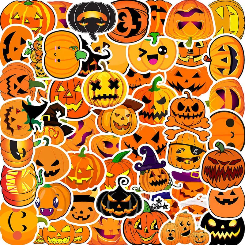 50 Pcs Halloween Pumpkin Waterproof Stickers