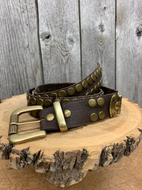 7393 Brass Studs with Hinge Detail Brown Leather Belt