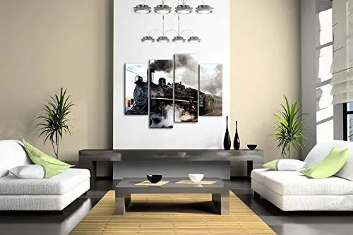 A CAR AND TRAIN WITH GRAY SMOKE STEAM TRAINS IN PROGRESS WALL ART PAINTING THE PICTURE PRINT ON CANVAS CAR PICTURES FOR HOME DECOR DECORATION GIFT