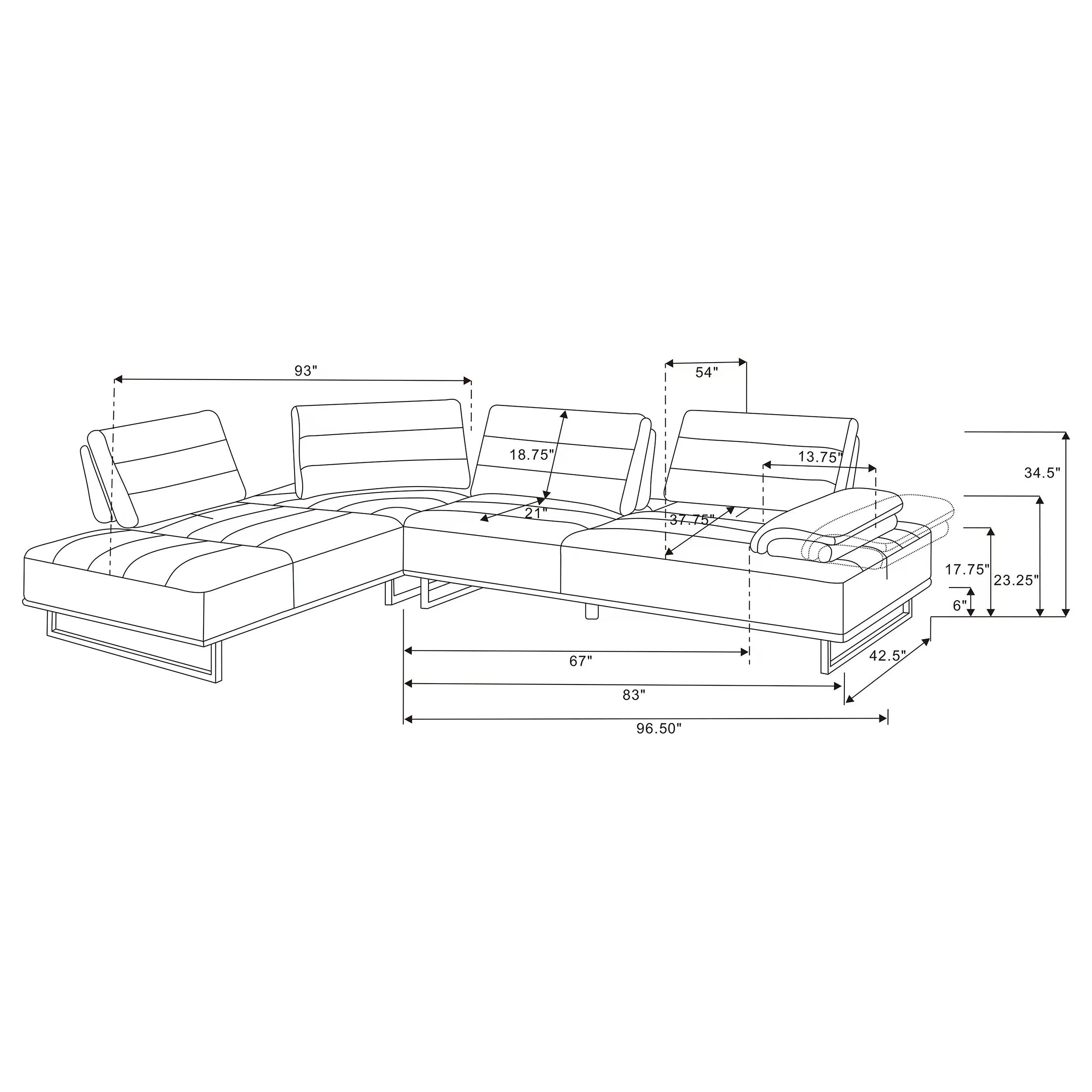 Arden Upholstered Sectional Sofa with Adjustable Back Taupe