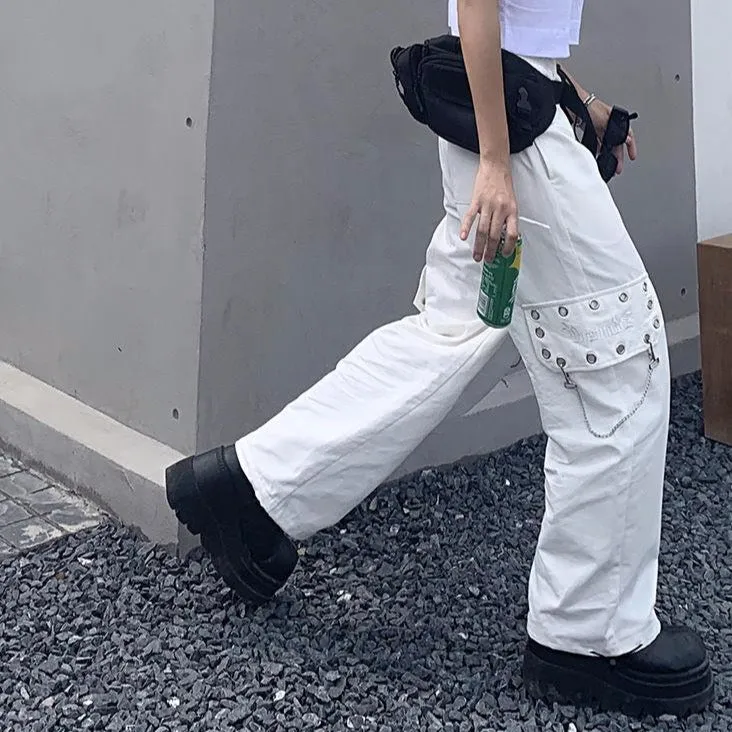 Baggy Cargo Pants With Chains And Buckles