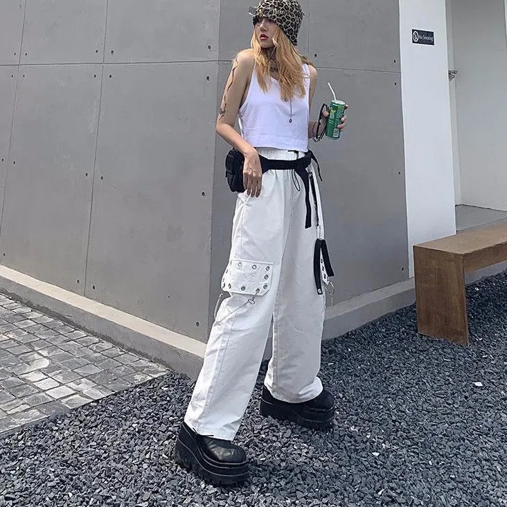 Baggy Cargo Pants With Chains And Buckles