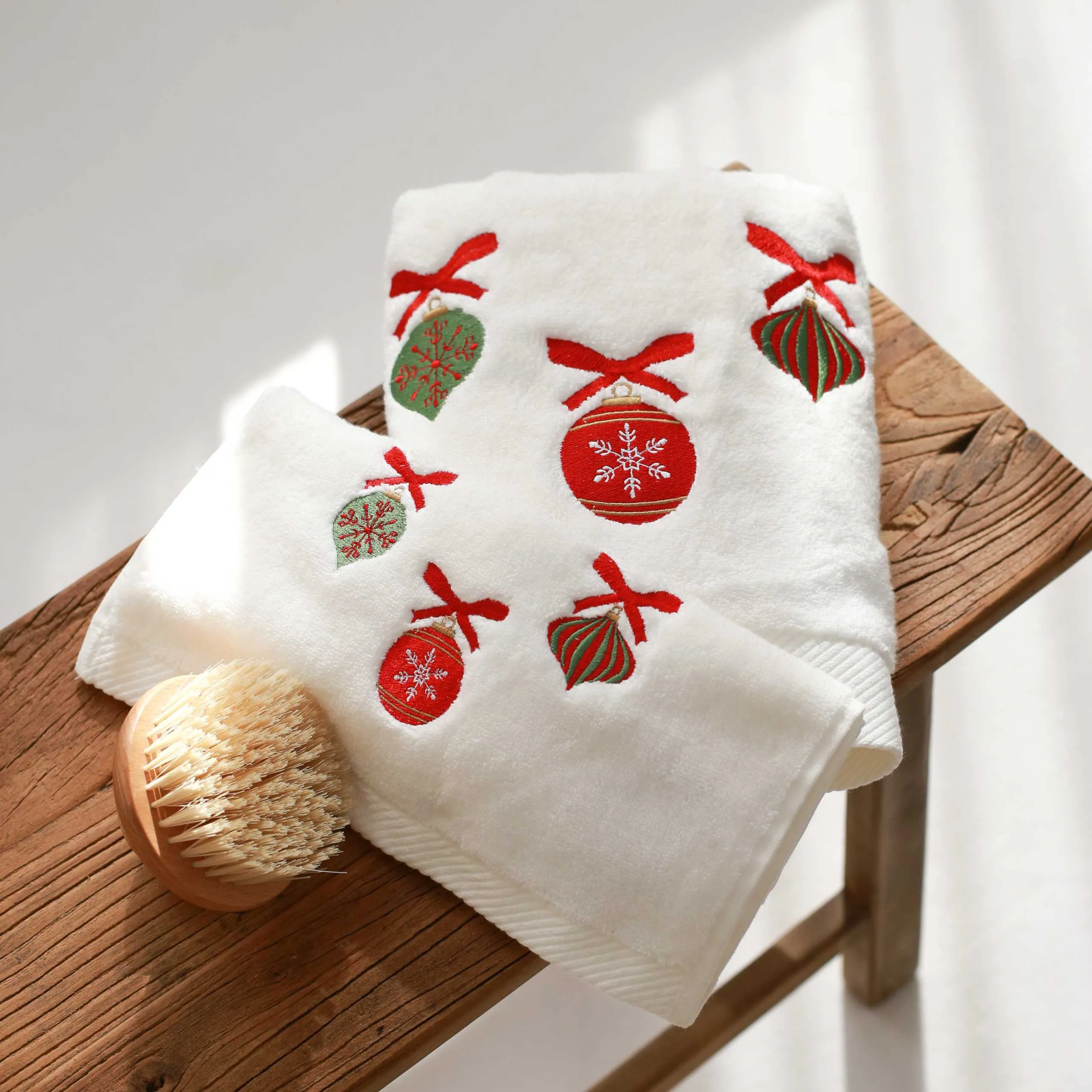 Bauble Embroidery Face Towel