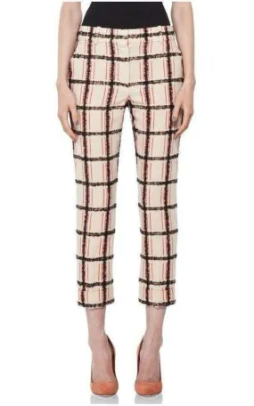 Beige Mohair Trim Check Cropped Pants