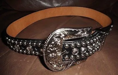 Black Studded Girls Belt with Rhinestones