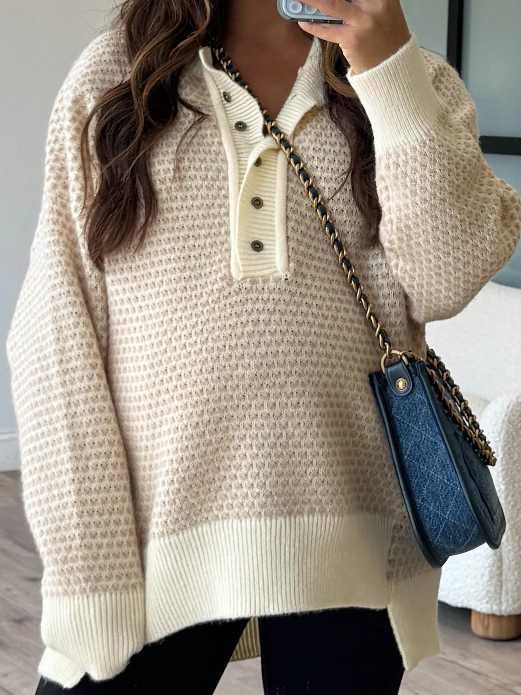 Carmen Knit Henley Sweater | Taupe