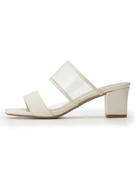 Clear Strap Chunky Heeled Mule Sandals