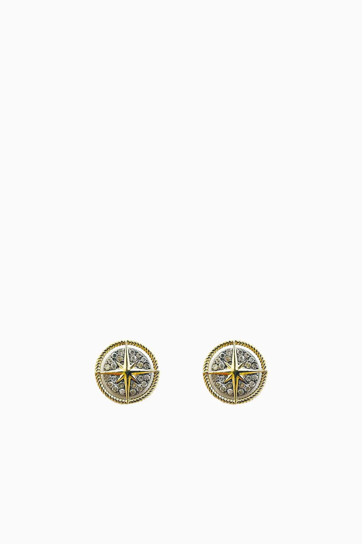 Compass Studs in 14k Gold and Oxidized Silver with Pave Diamonds