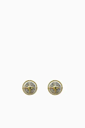 Compass Studs in 14k Gold and Oxidized Silver with Pave Diamonds