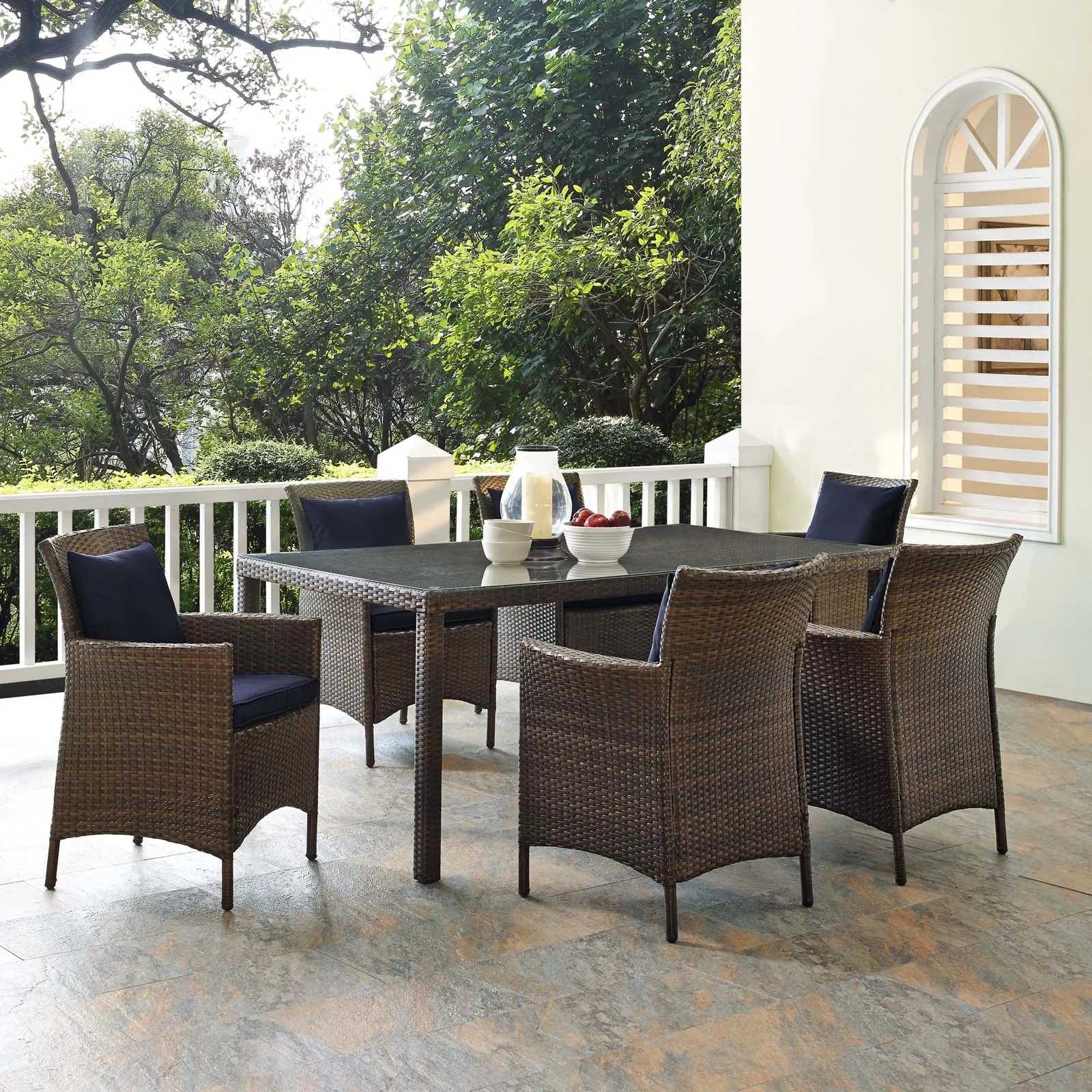 Conduit 7 Piece Outdoor Patio Wicker Rattan Dining Set