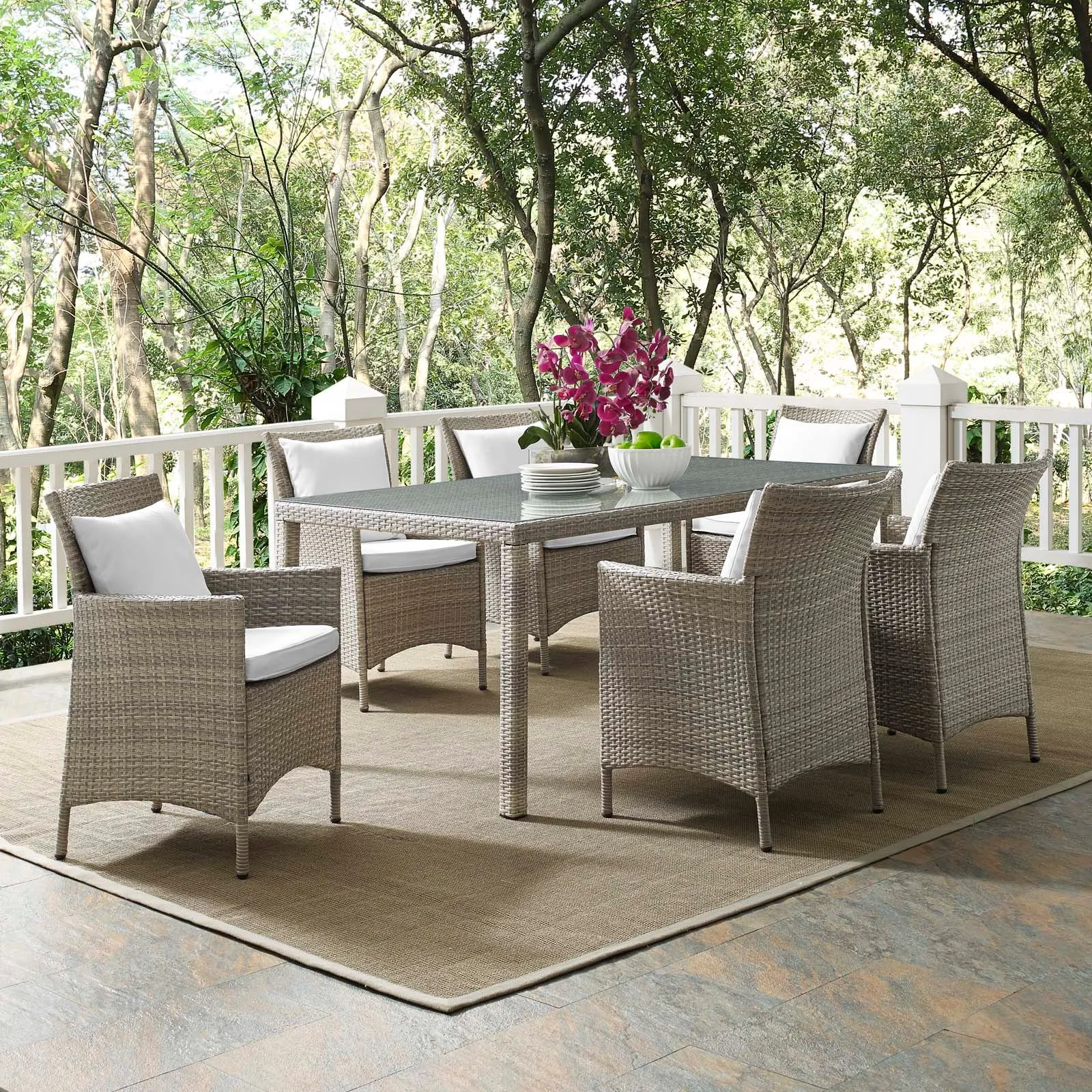 Conduit 7 Piece Outdoor Patio Wicker Rattan Dining Set