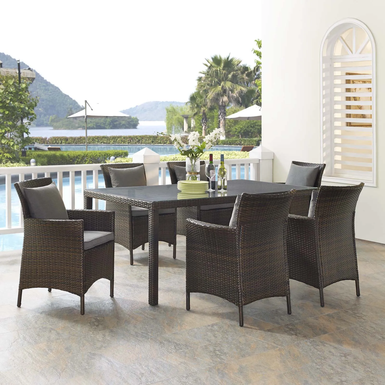 Conduit 7 Piece Outdoor Patio Wicker Rattan Dining Set