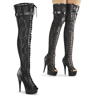 DELIGHT-3025ML Pleaser Shoes Black Lace Thigh High Stripper Boot