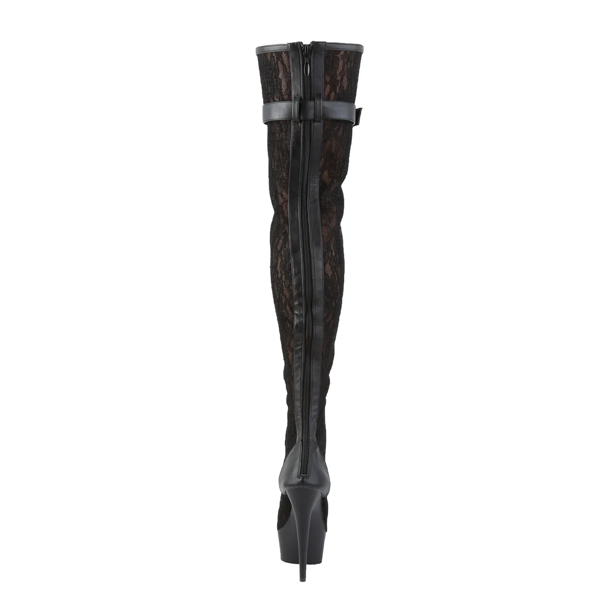 DELIGHT-3025ML Pleaser Shoes Black Lace Thigh High Stripper Boot