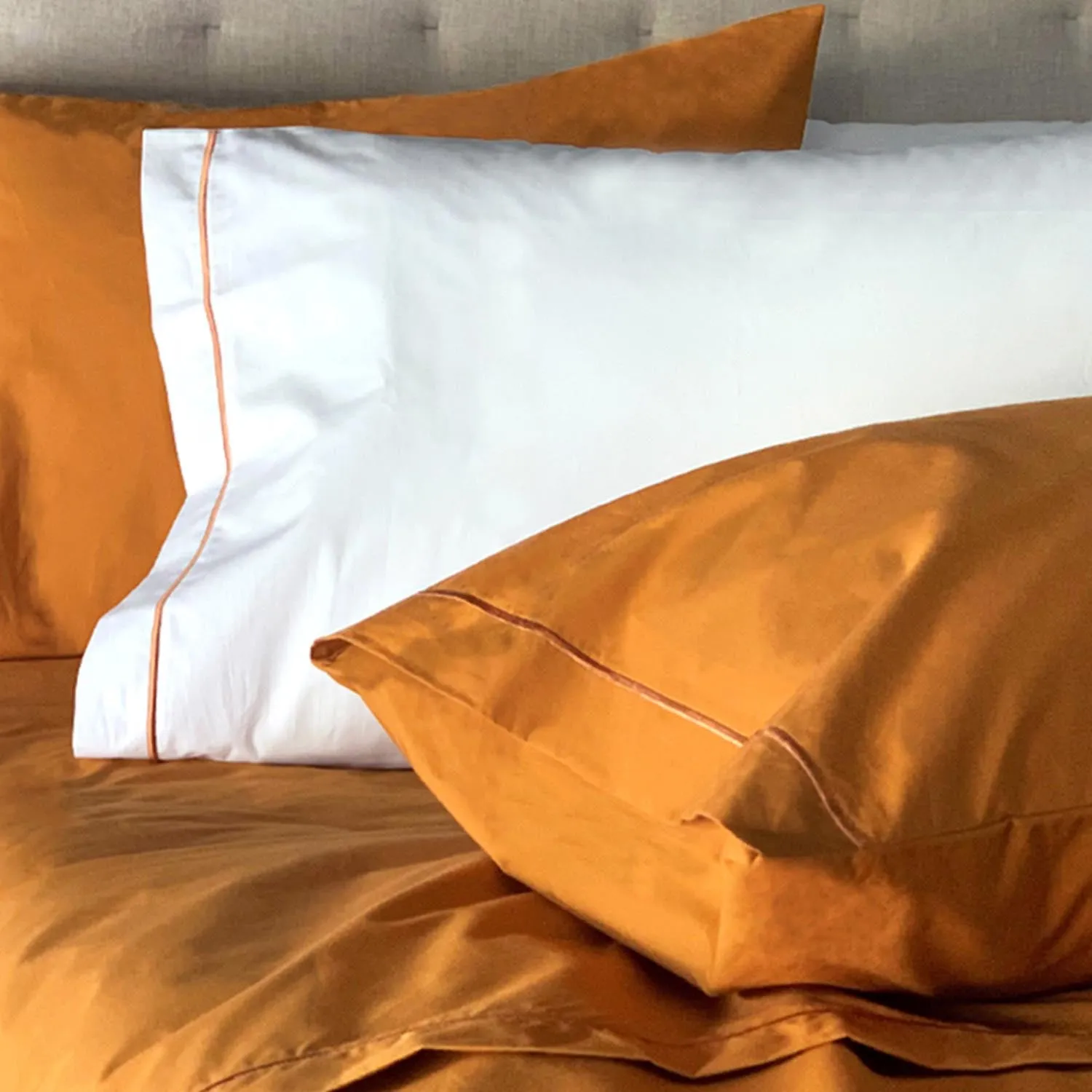 Egyptian Cotton Pillowcases White | Rust