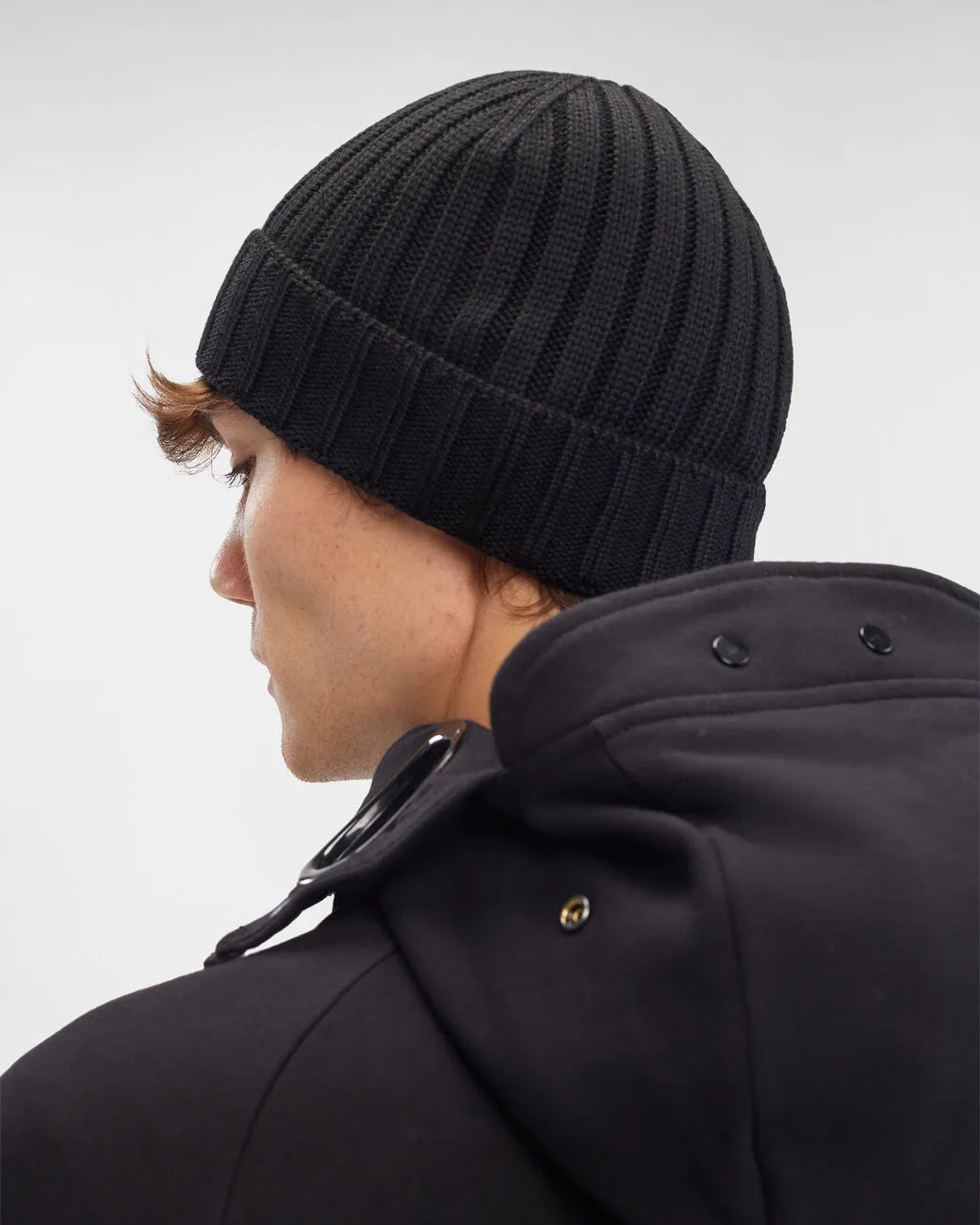 Extra Fine Merino Wool Logo Beanie Black