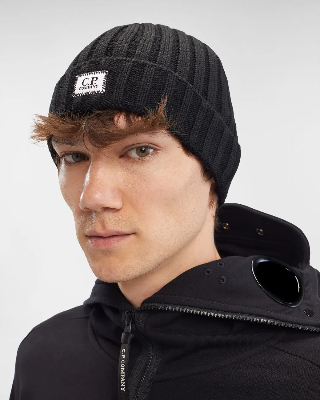 Extra Fine Merino Wool Logo Beanie Black