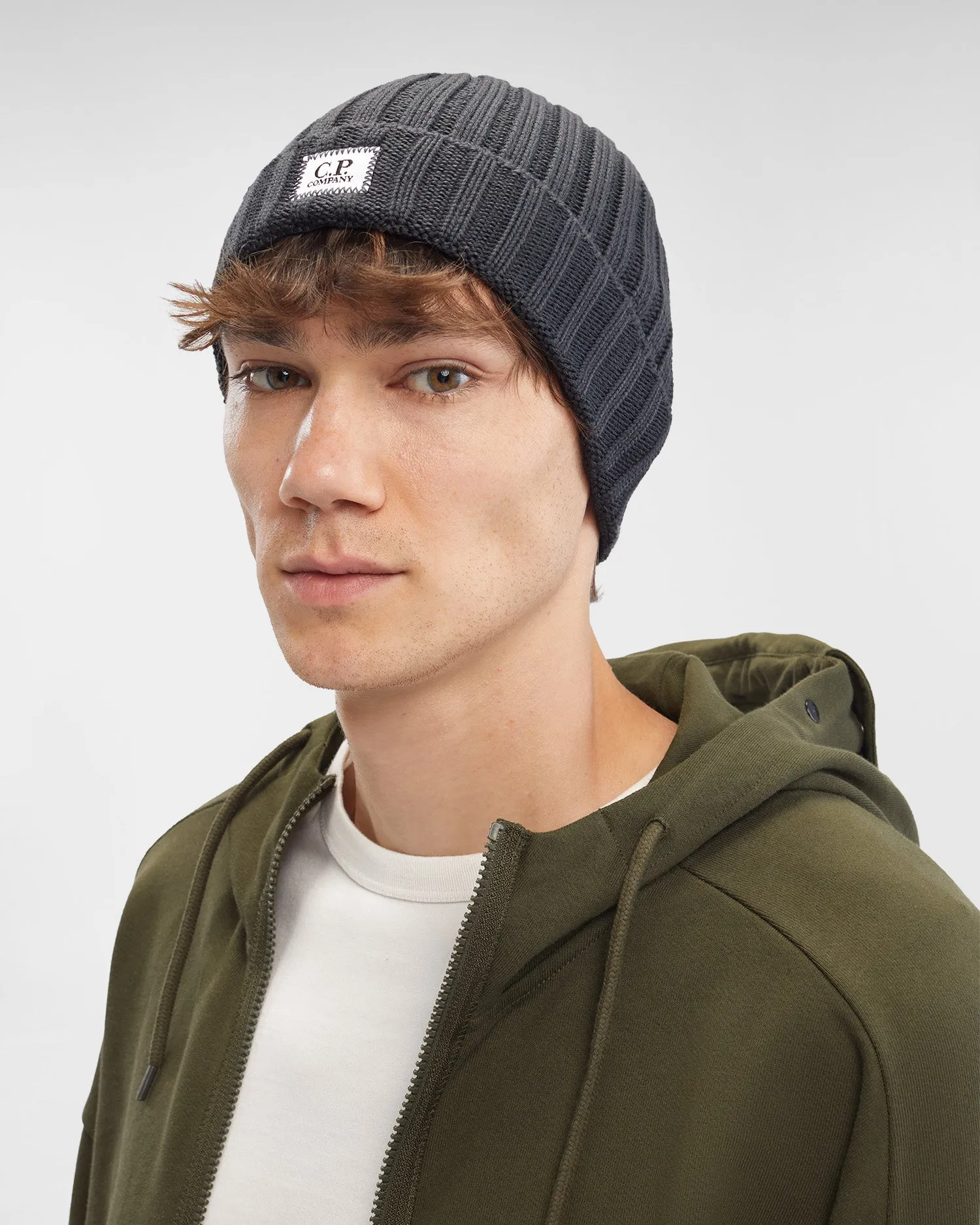 Extra Fine Merino Wool Logo Beanie Forged Iron