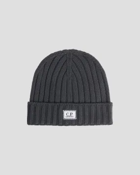 Extra Fine Merino Wool Logo Beanie Forged Iron