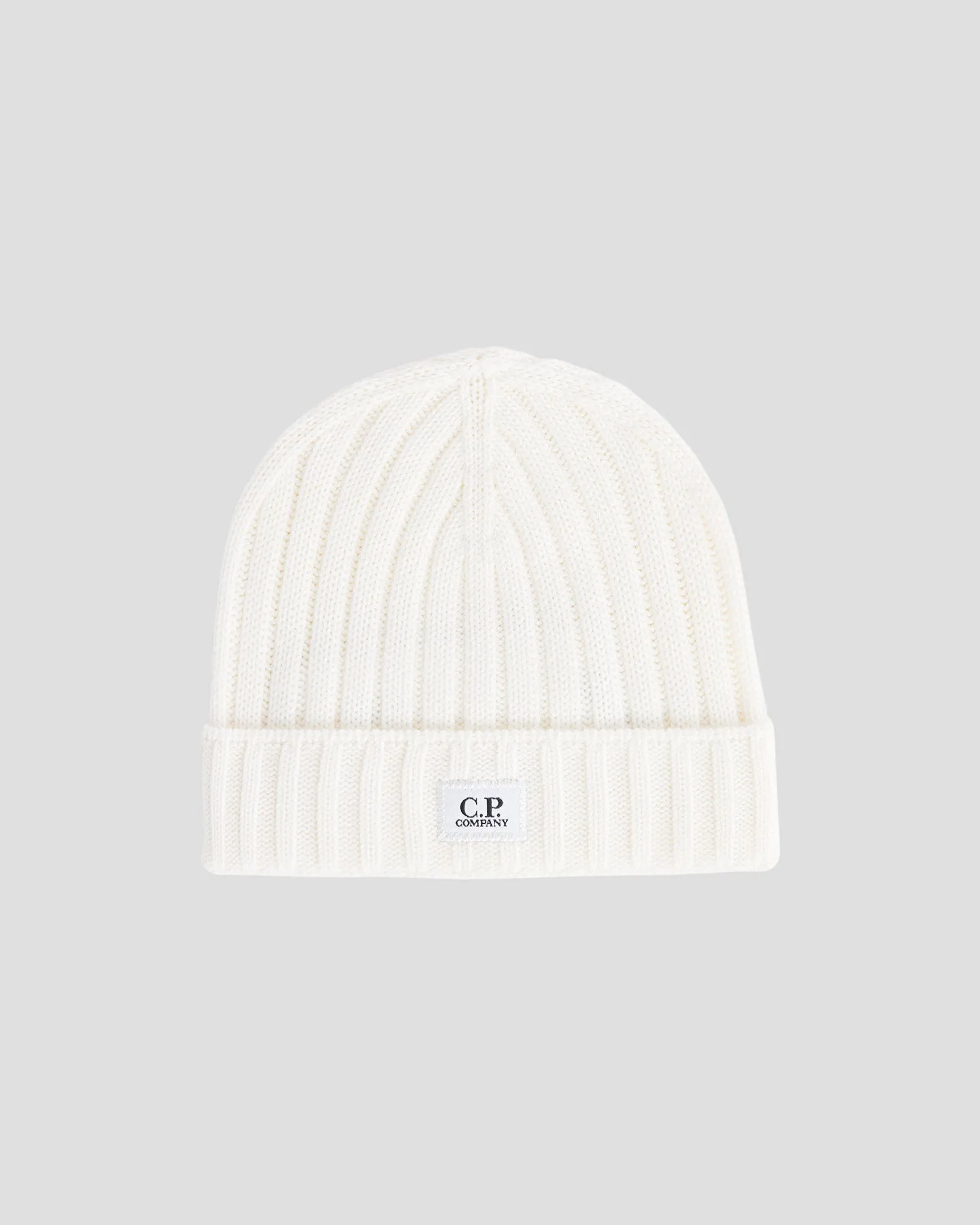 Extra Fine Merino Wool Logo Beanie Gauze White