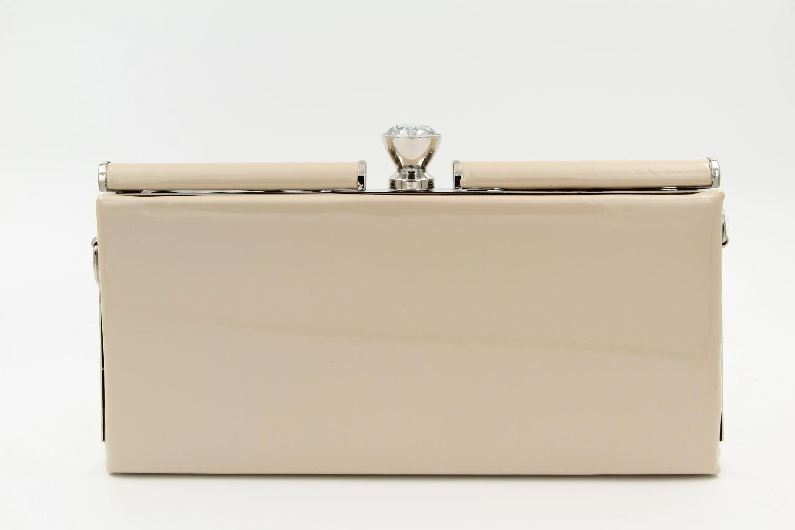 FABUCCI large nude patent  clutch with jewel clasp