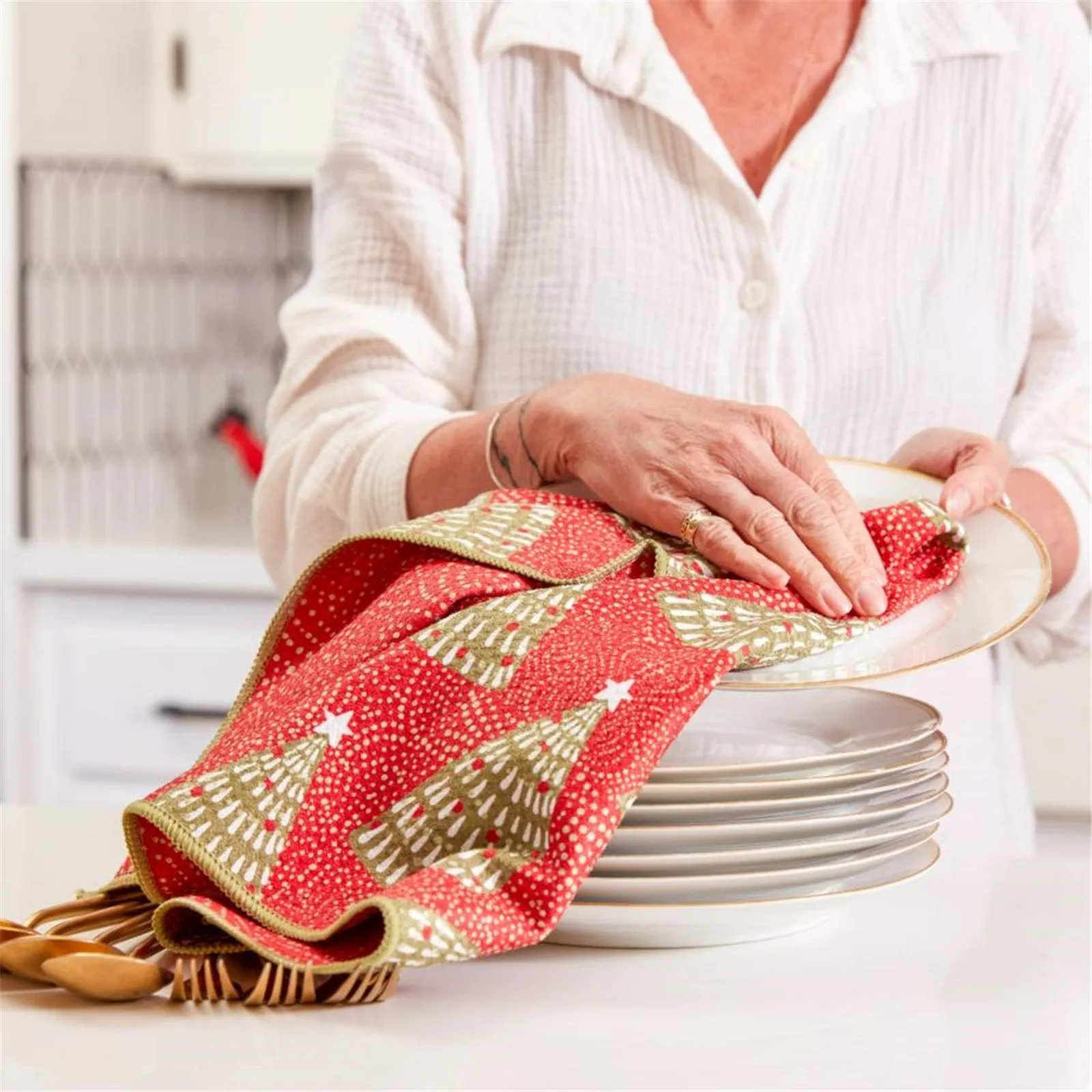 Filigree Trees blu Kitchen Tea Towel-Double-Sided Print