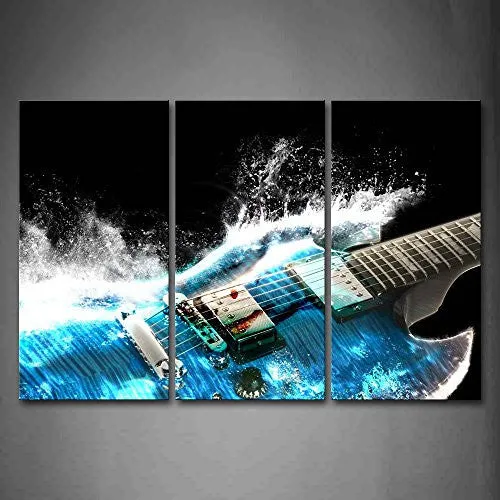 GUITAR IN BLUE AND WAVES LOOKS BEAUTIFUL WALL ART PAINTING THE PICTURE PRINT ON CANVAS MUSIC PICTURES FOR HOME DECOR DECORATION GIFT