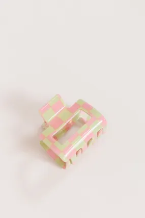 Hair Claw in Pink/Mint Checkerboard 2"