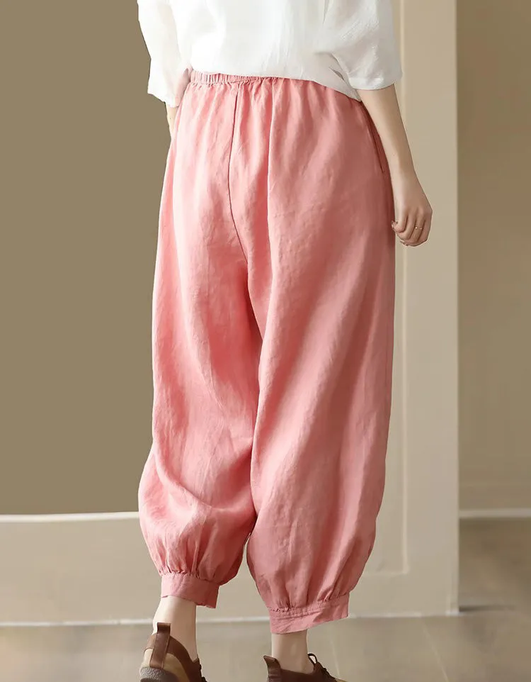 Leg buckled Design Loose Linen Pants