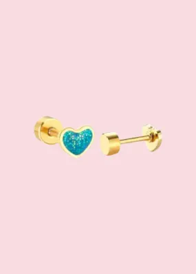 Linny Co. - Teal Nora Heart Flatback Stud Earrings