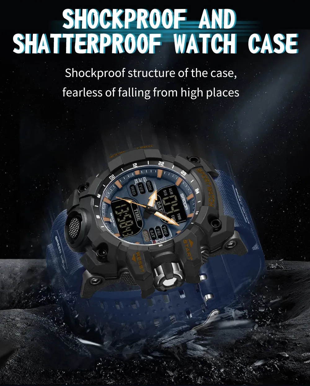 Men's Sports Watch Military Style Dual Display LED Digital Alarm Clock 50M Waterproof Men Electronic Wristwatch