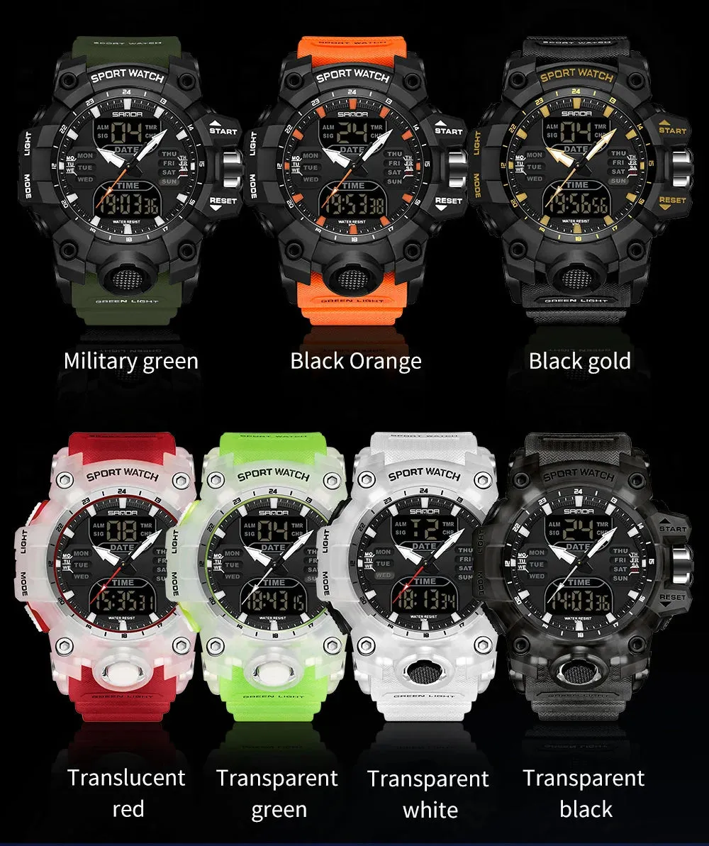 Men's Sports Watch Military Style Dual Display LED Digital Alarm Clock 50M Waterproof Men Electronic Wristwatch