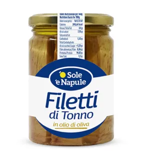 O Sole e Napule - Fillets of Tuna in Olive Oil 212g Glass Jar (3-Pack)