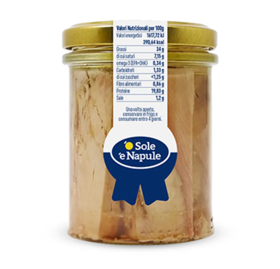 O Sole e Napule - Fillets of Tuna in Olive Oil 212g Glass Jar (3-Pack)