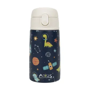 Oasis Kids Water Bottle with Sipper Silicone Straw 400ML (Cosmic Dinos)