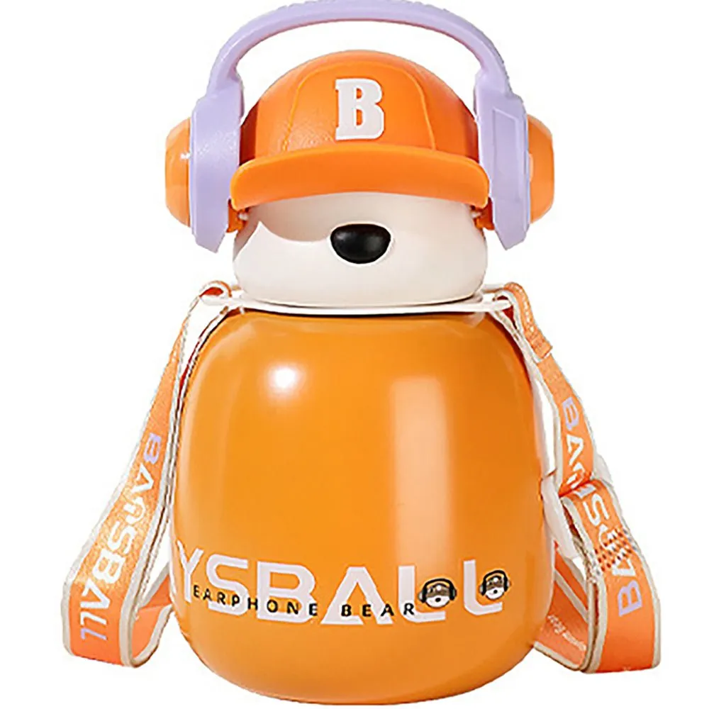 Orange Baseball Bear Kids Water Bottle, 460ml