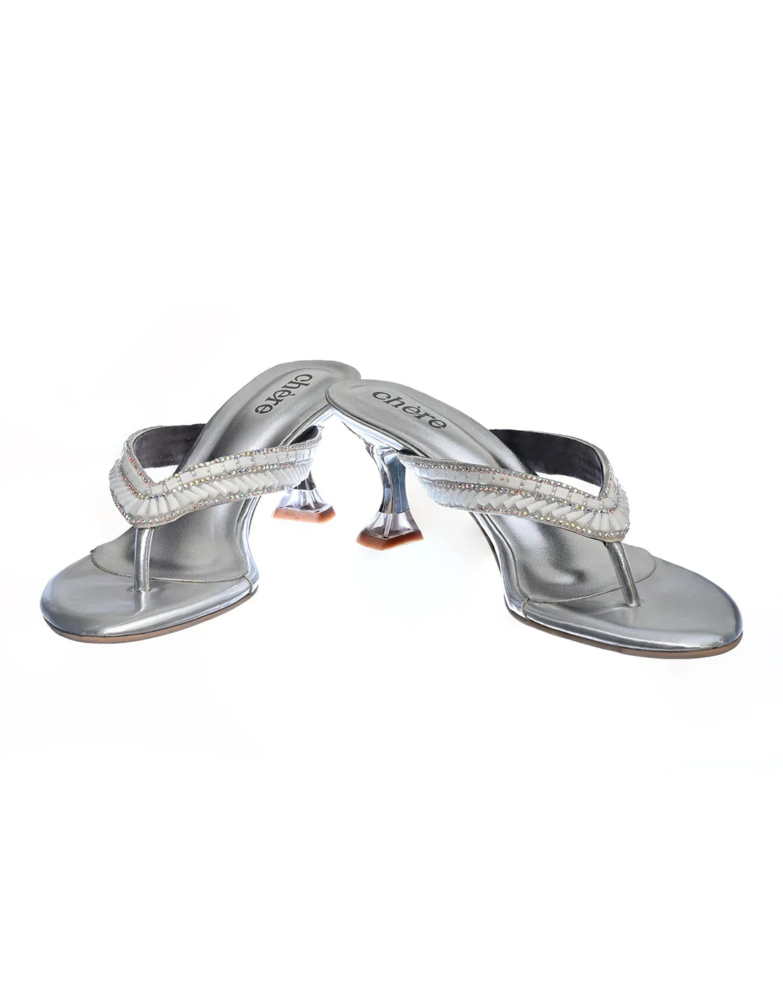 Silver Fashion Strap Heeled Sandals for Women