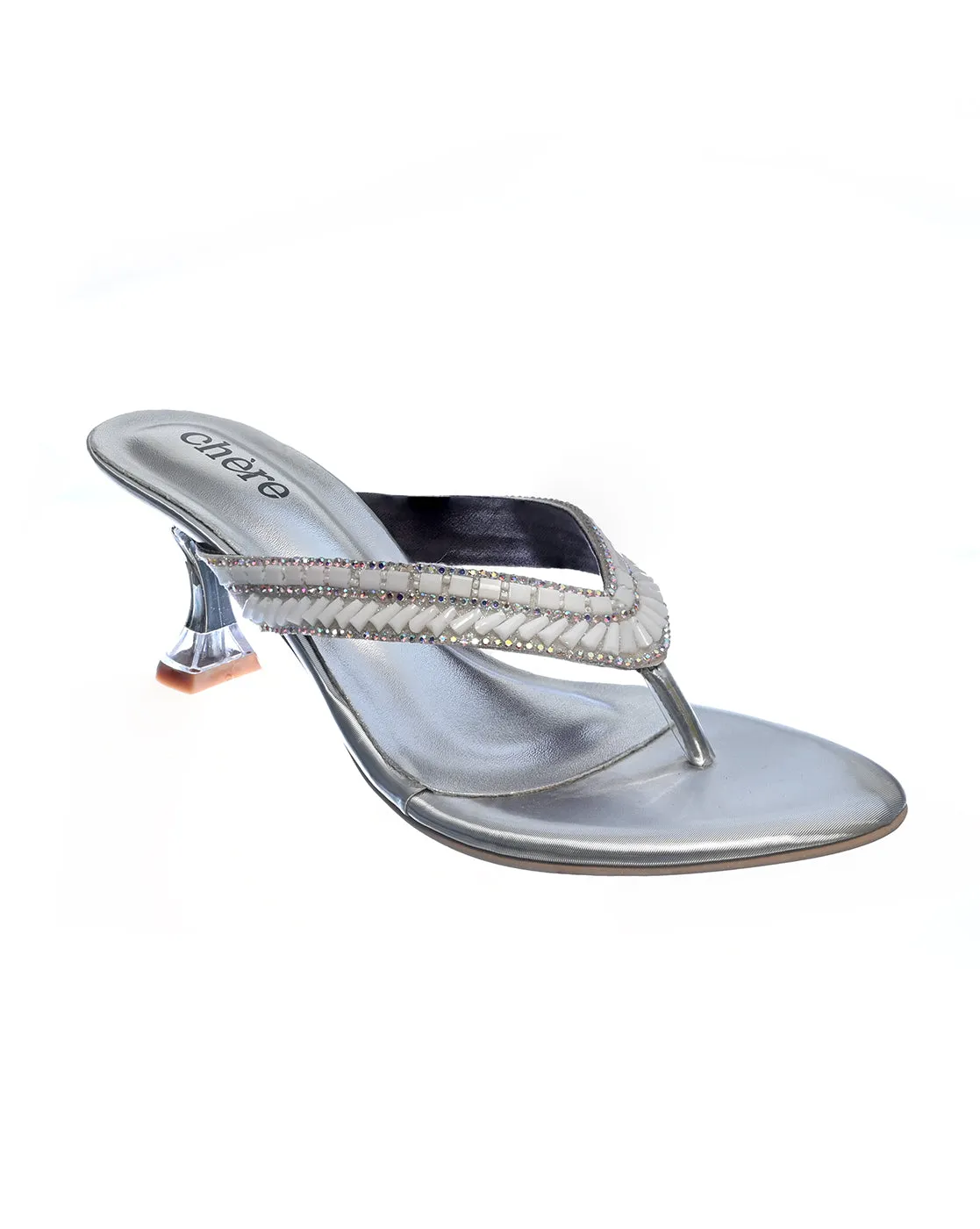 Silver Fashion Strap Heeled Sandals for Women