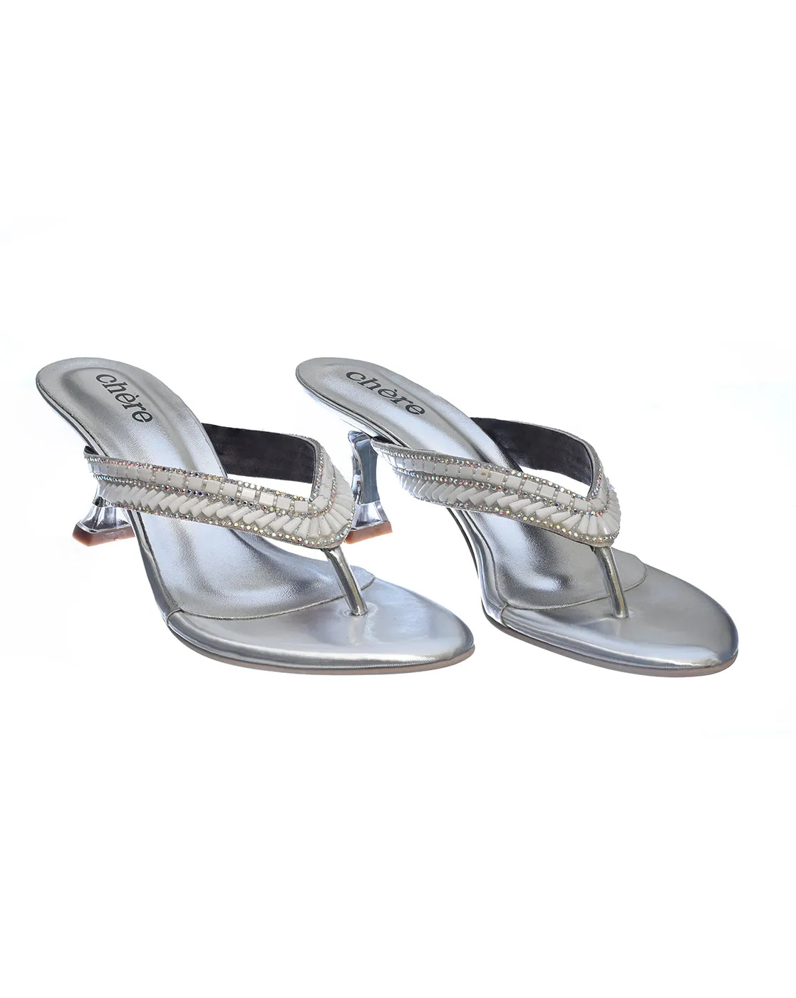 Silver Fashion Strap Heeled Sandals for Women