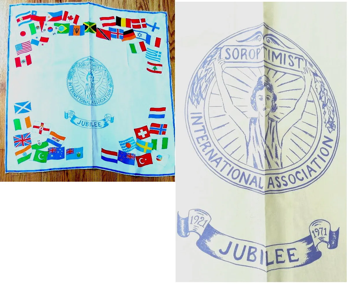 *VINTAGE 1971 VERA NEUMANN SOROPTIMIST ASSOCIATION JUBILEE SILK SCARF