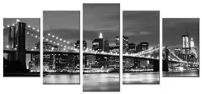 WIECO ART - BROOOKLYN BRIDGE NIGHT VIEW 5 PANELS MODERN LANDSCAPE ARTWORK CANVAS PRINTS ABSTRACT PICTURES SENSATION TO PHOTO PAINTINGS ON CANVAS WALL ART FOR HOME DECORATIONS WALL DECOR