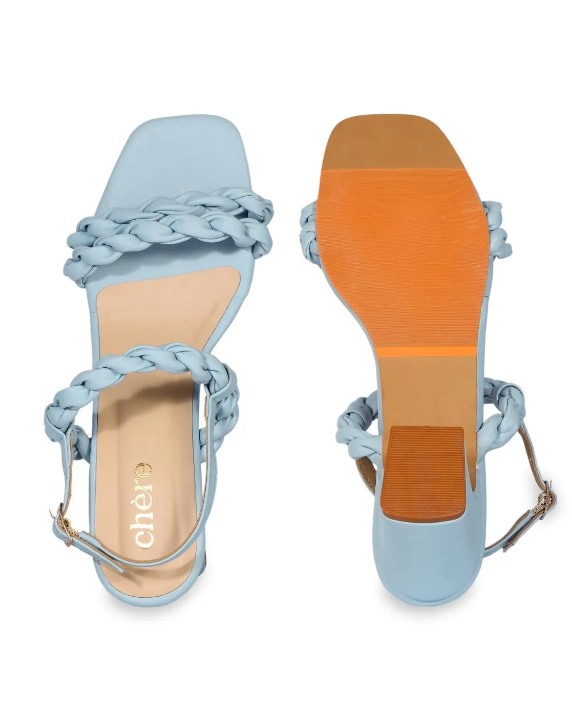 Women's Pastel Blue Weaving Strap Chunky Block Heels